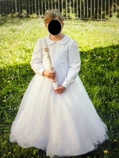 Kommunionkleid weiß mit Tüll, Haarreif Silber Größe 134/140