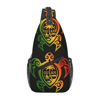 Guam Turtle Palm Trees Boat Sling Bag Casual Crossbody Bag Sports Shoulder Ba...