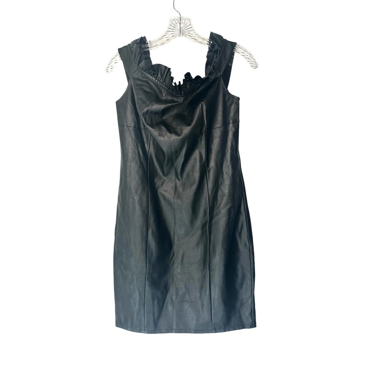 chinese dress ladies Venus Black Faux Leather Button Front Dress