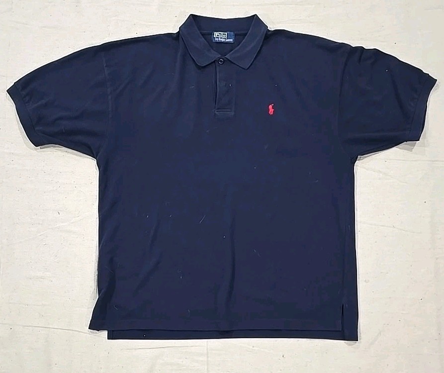 Polo Ralph Lauren vintage camicia uomo XL blu tinta unita pony polo manica corta