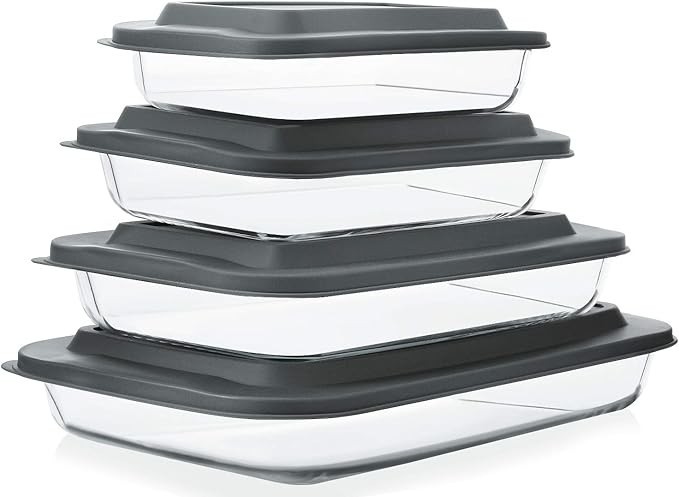Pyrex Easy Grab 4-Pack Glass Baking Dish Set (1.5QT, 2QT, 3QT, 8-PC, 