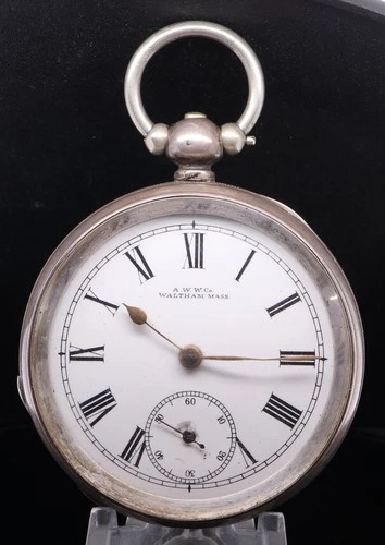Antique 1891 A.W.W.Co Waltham Mass Sterling Silver 7J 55mm 18s Pocket Watch