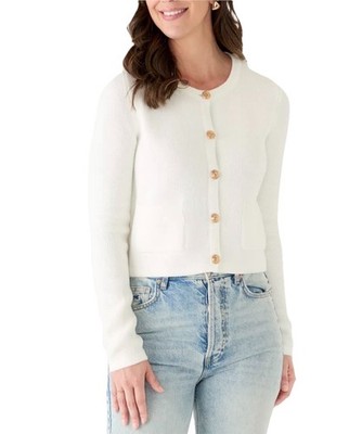NWT French Connection Gold Button Babysoft Cream Cardigan Retail $118 Size Large