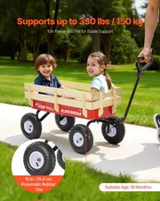 Pull-Along Wagon for Kids, 39 inch Toddler Wagons with Wooden Panels Handle, S