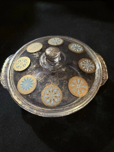 Vintage Fire-King 2 Qt Glass Casserole Dish w/ Lid – Gold & Turquoise Medallion