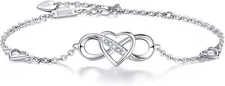 Women 925 Sterling Silver Infinity Bracelet Forever Love” Infinity Heart Whit...