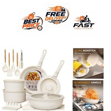 Astercook 21-Piece Nonstick Ceramic Cookware Set Removable Handles