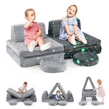 Glow in the Dark Modular Kids Play Couch Set w/ Machine-washable Flannel Covers
