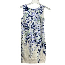Talbots Dress Womens 8P Blue Purple Floral Sheath Sleeveless Knee Length Party