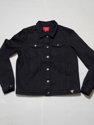 (#C) guess los angeles Denim Jacket Guess Spellout  Size Women's Medium  Black