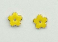 Solid 14k Yellow Gold Enamel 7 X 7 mm Flower Kids Screw Back Earrings
