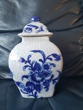 Blue and Grey crackle Glaze Lidded Pot Jar Storage dressing table