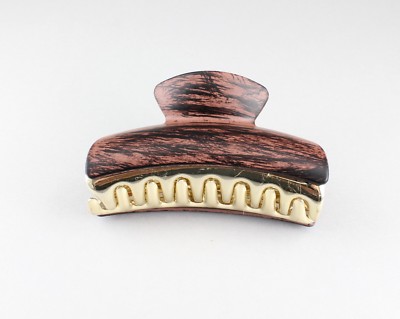 Brown hair clip barrette alligator claw clamp 3 3/8'' long brush strokes pattern