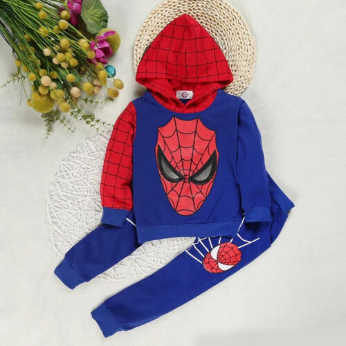 Spiderman Tracksuit Set Sweatshirt Kids Boys Hoodie Hooded Pants Outfits Clothes - Picture 1 of 6