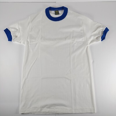 Vintage 80s T-Shirt Blank Mens S Blue Ringer Deadstock Jerzees Poly ...