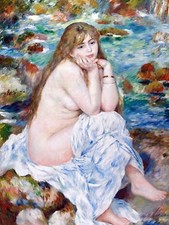 Nude Girl Shore River Water by P. Renoir Tile Mural Kitchen Backsplash Ceramic