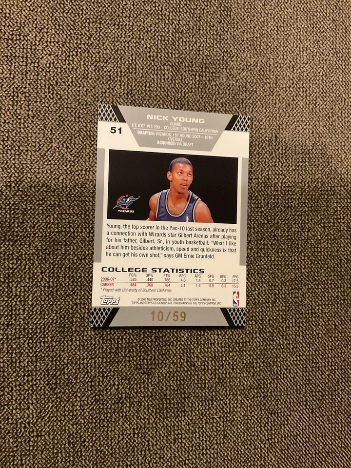 2007-08 Topps Co-Signers Gold Green Foil #51 Nick Young/ Gilbert Arenas #10/59 - Image 2 of 2