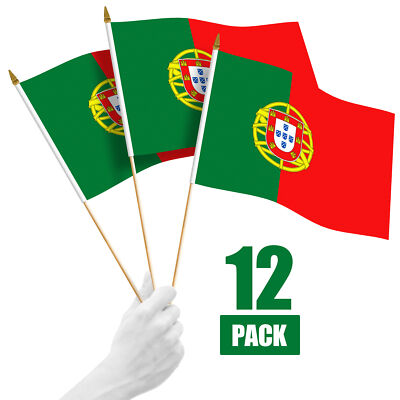 G128 12 Pack Handheld Portugal Portuguese Flags 12x18 In Printed 150D Polyester