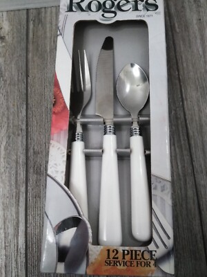 SERVICE FOR 4 (12 PCS) by STANLEY ROGERS FLATWARE W/ WHITE HANDLES