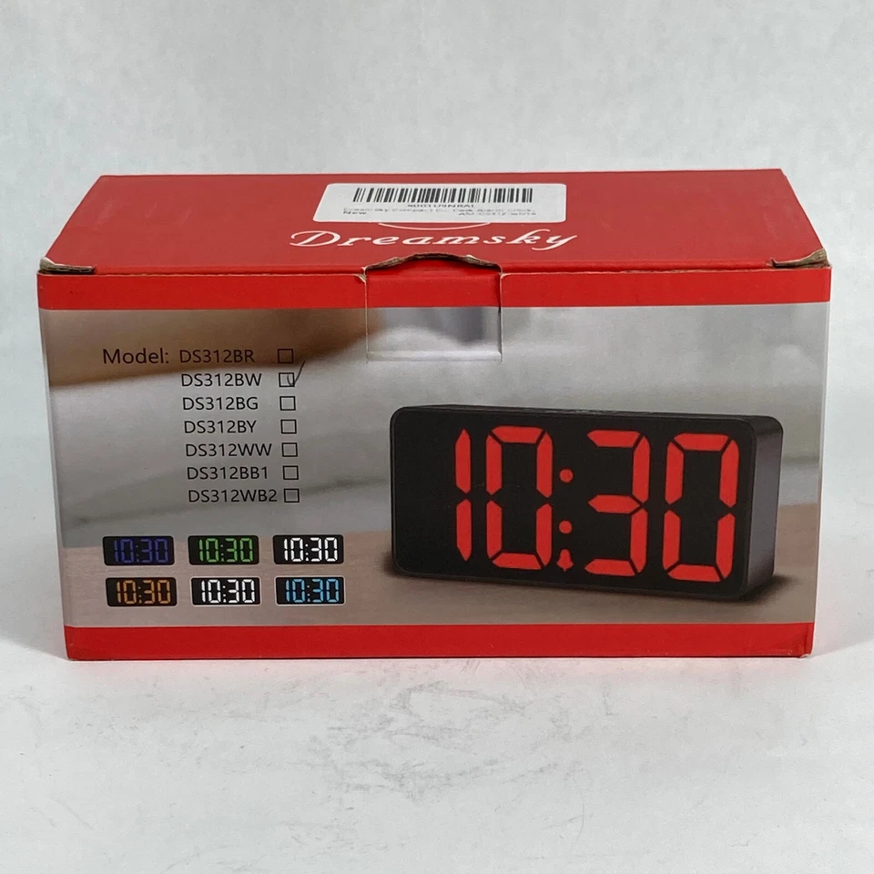 Dreamsky Compact Digital Alarm Clock USB Charger 0-100% Brightness White Display - Image 2 of 4