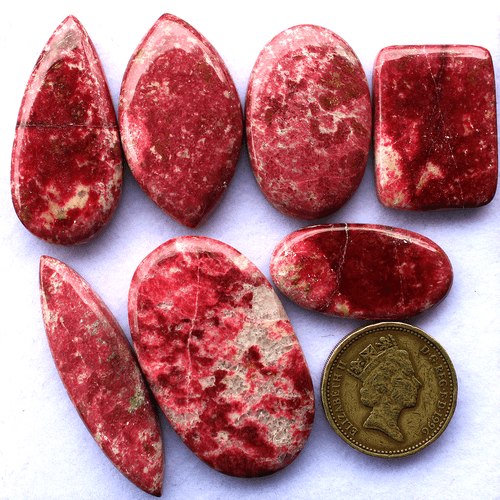 7 Pcs Norway Natural Thulite High Quality 27mm-44mm Cabochon Loose Gemstones Lot - Picture 3 of 11