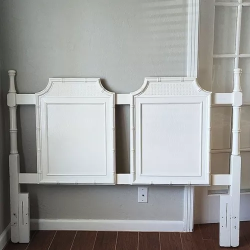 Vintage Chinoiserie Faux Bamboo and Caned Pagoda Queen Headboard