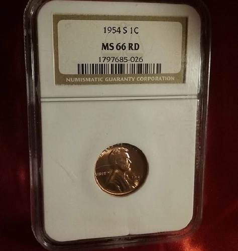 1954 S Lincoln Cent NGC  graded MS 66 RD