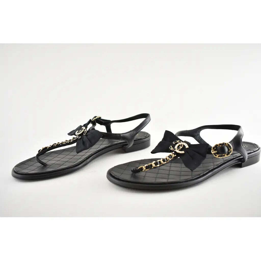 Chanel 20A Black Crystal Bow Lambskin CC Logo Mule Slide