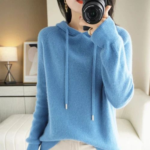 Damen Strick Pullover Hoodie Langarm Slim Fit Komfort Freizeit Pulli Mode - Bild 5 von 38
