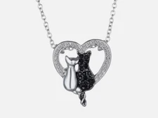 Fashion Crystal Love Cat Charm Pendant Chain Necklace Womens Mens Jewellery Gift
