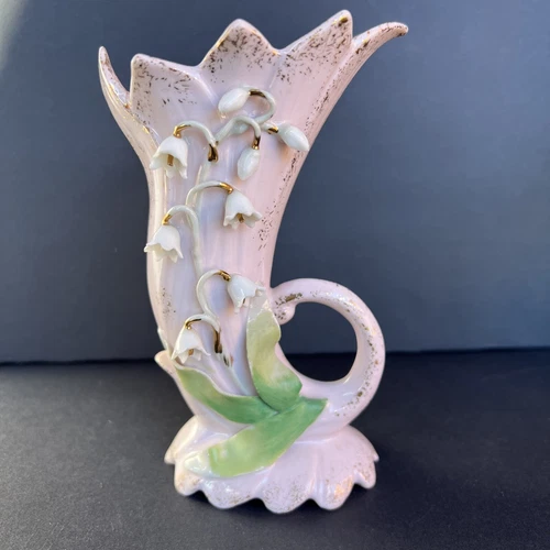 Lefton Lily of the Valley VTG 70’s Pink and Gold Hand Painted Bud Vase Japan