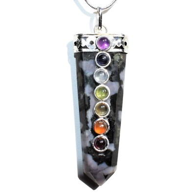 CHARGED 7 Chakra Mystic Indigo Gabbro Pendant + 20'' Stainless Chain + Charger