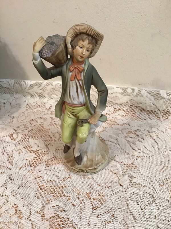 Vintage Toscony Boy Basket of Grapes 1258 HomCo Porcelain Figure Circa 1980’s.