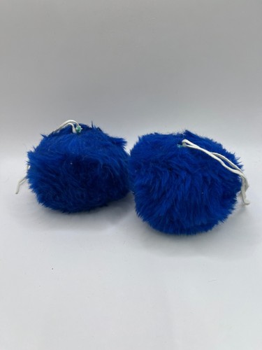 Vintage Roller Skate 4" Pom-Poms Tie-On Royal Blue w/ Bells Indoor Derby Pair - Picture 6 of 8