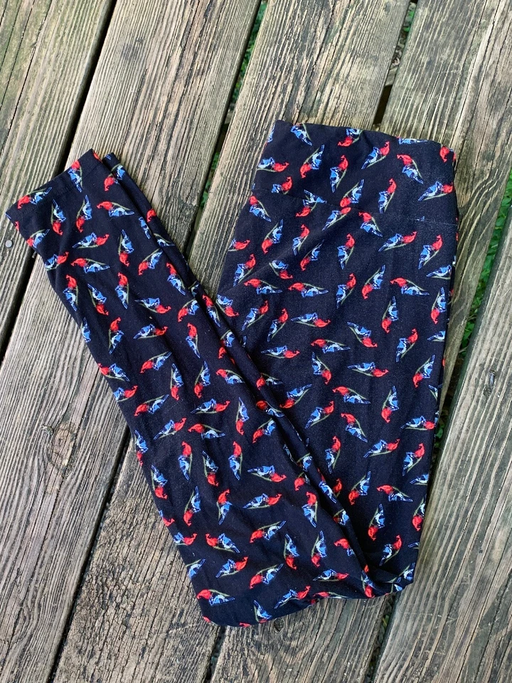 OFERTA @ LULAROE Alto y Curvilíneo ROJO CARDENAL Y AZUL JAY Pájaro Leggings Pantalones ❤️sj17j3 Foto 2 de 4