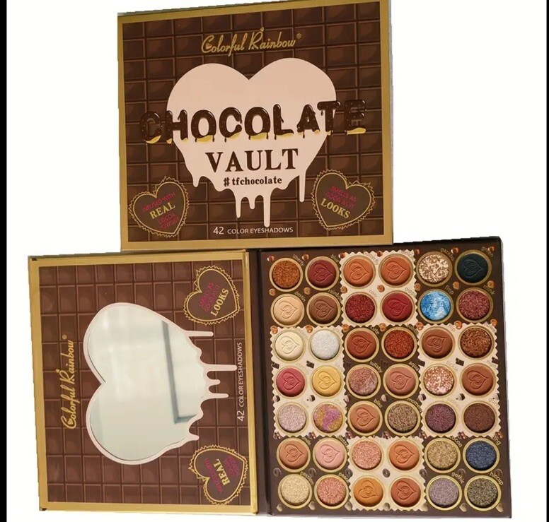 Colorful Rainbow CHOCOLATE VAULT 42 Color Eyeshadow Palette w/real