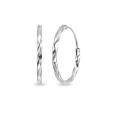 Sterling Silver Twist Endless 35mm Round Lightweight Unisex Hoop Earrings