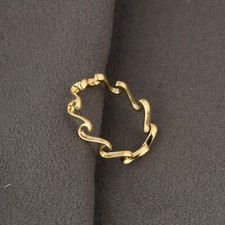 18k Yellow Gold Plated Eternity Wave Band Ring, Ocean Wave Ring Gift For Her