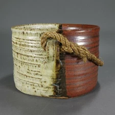 Terracotta Earthenware Pottery Rustic Pot with Rope Handle French MCM Style