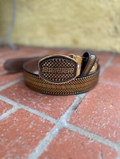 Gold Leather Handcrafted/Laser-Cut Belts - Versace Pattern Design