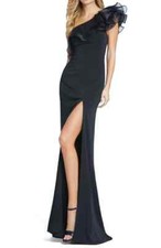 Mac Duggal Black One-Shoulder Ruffle Sheath Gown Size 8 $398