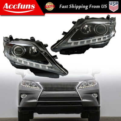 Headlight Assembly Set For 13-15 Lexus RX350 RX450h Halogen Black Pair W/o AFS