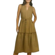 Lands' End Ladies' Tiered Midi Dress Tan Medium NWT