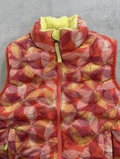 L.L. Bean Girls DownTek Puffer Vest M 10-12 Orange Yellow Print Fleece Lined
