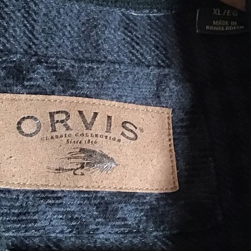 Orvis Flannel Plaid Shacket Shirt Gray Black Heavy Weight Mens XL Pockets Rugged - Picture 3 of 19
