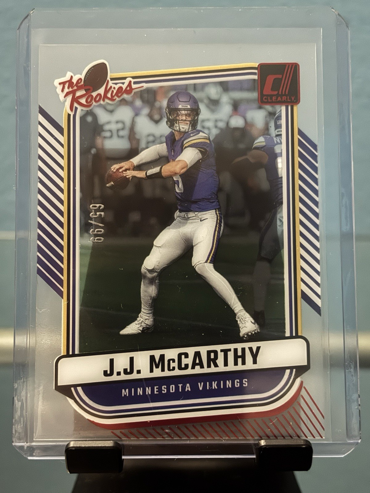 2024 Panini Clearly Donruss Clearly the Rookies J.J. McCarthy #10 Red /99 (RC)