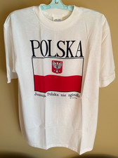 Men's T-Shirt - "POLSKA" w/Flag - Sz L - Cotton, SS - USA made - New w/Tags