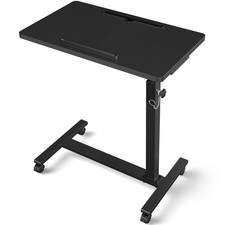 Adjustable Overbed Bedside Table, Hospital Bed Table with Wheels, Portable Ro...