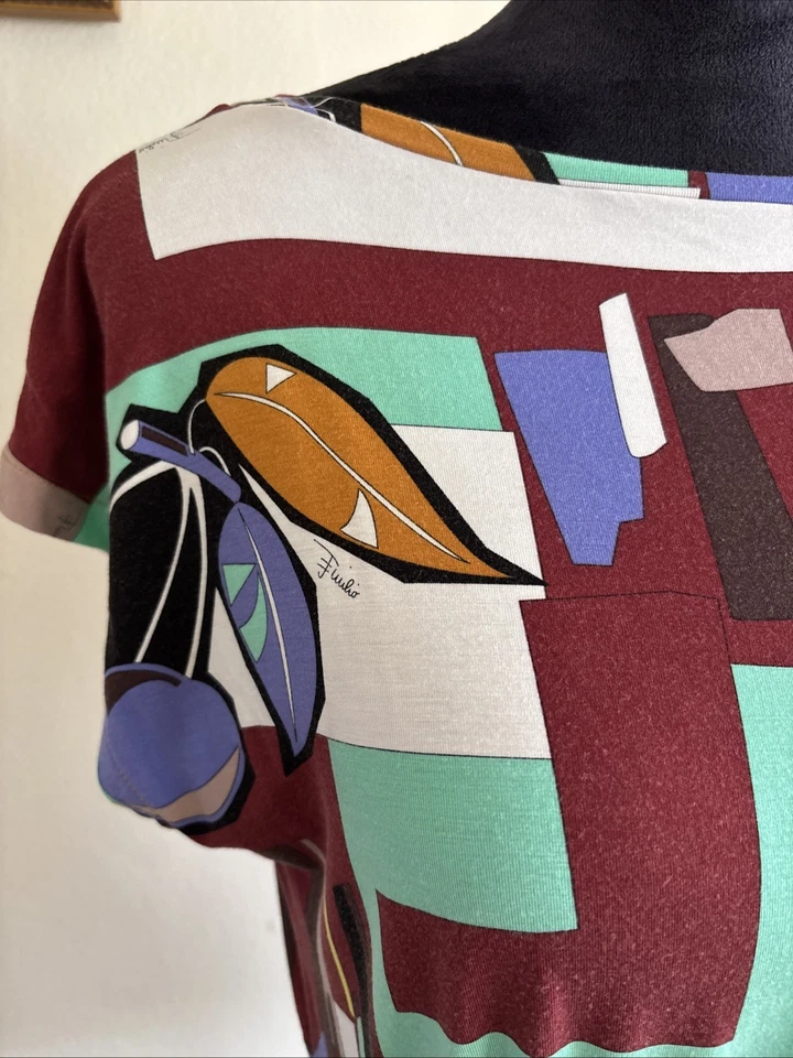 Top para mujer Emilio Pucci vintage pequeño multicolor geométrico manga corta Foto 2 de 4