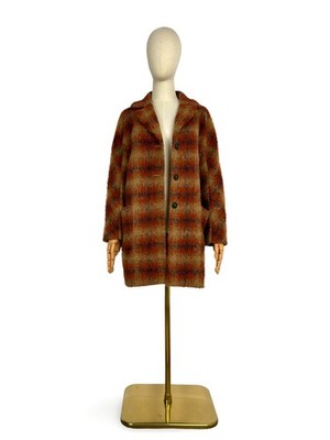 TwinSet Milano Alpaca Wool Blend Plaid Fuzzy Coat Size 38